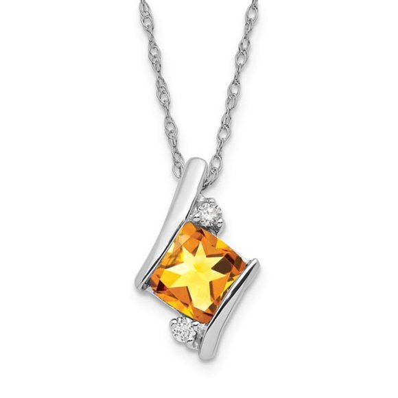 Sterling Silver Gemstone & Diamond Charm Pendant Necklace Square Checkerboard - Picture 13 of 16